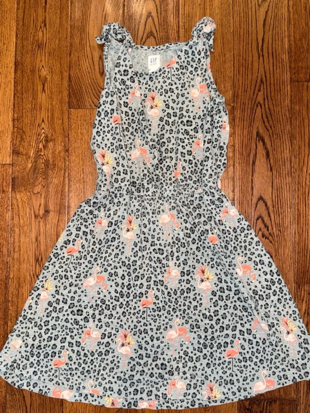 GAP Girls Gray Leopard Print Dress with Pink Flamingos